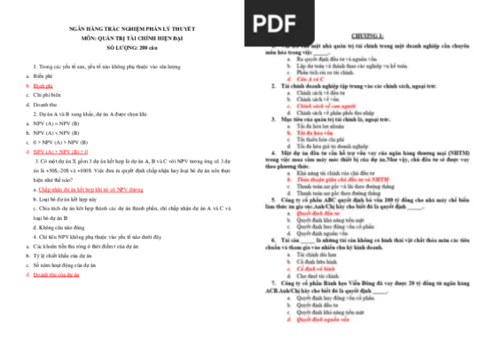 Trắc nghiệm quản trị tài chính